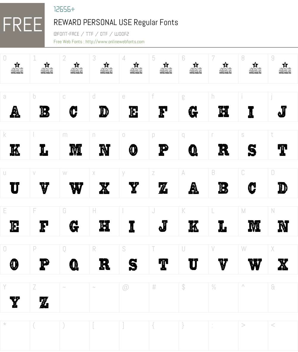 REWARD PERSONAL USE Regular 1.000 Fonts Free Download