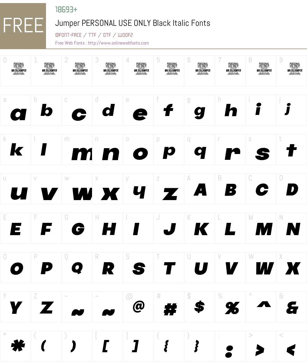 Jumper PERSONAL USE ONLY Black Italic 1.000 Fonts Free Download