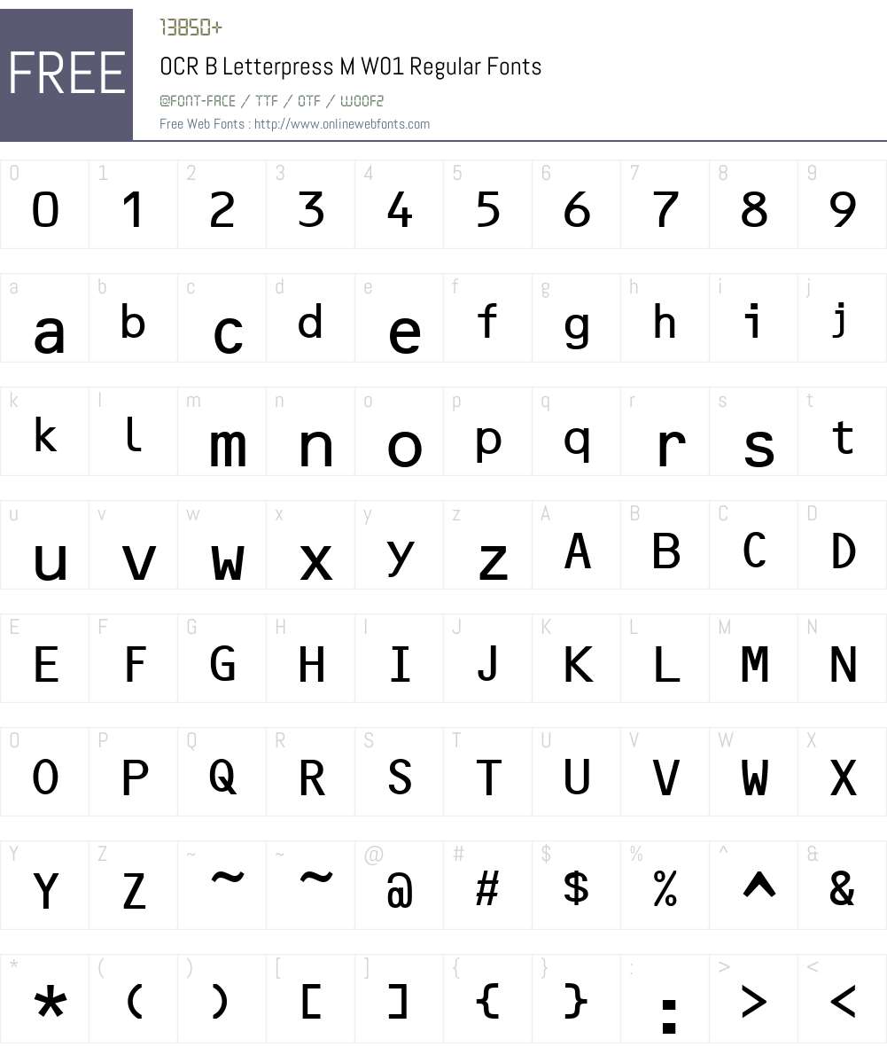 OCR B Letterpress M W01 Regular 1.00 Fonts Free Download ...