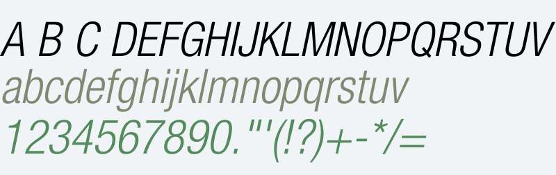 Helvetica Neue LT Com 47 Light Condensed Oblique V2