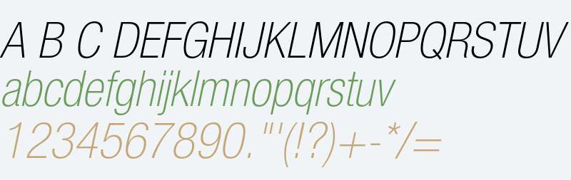 Helvetica Neue LT Pro 37 Thin Condensed Oblique