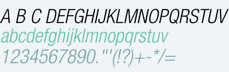 Helvetica Neue LT Com 47 Light Condensed Oblique V1