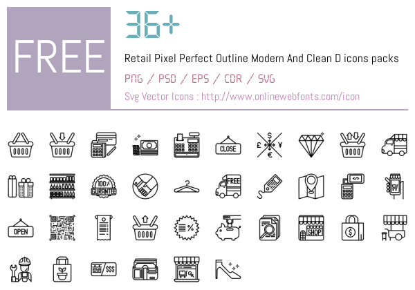 +36 Retail Pixel Perfect Outline Modern And Clean D Icons Packs Free ...