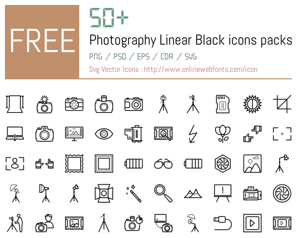 +50 Photography Linear Black Icons Packs Free Downloads ...