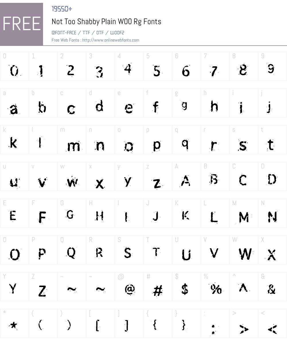 NotTooShabbyPlainW00-Rg Font Screenshots