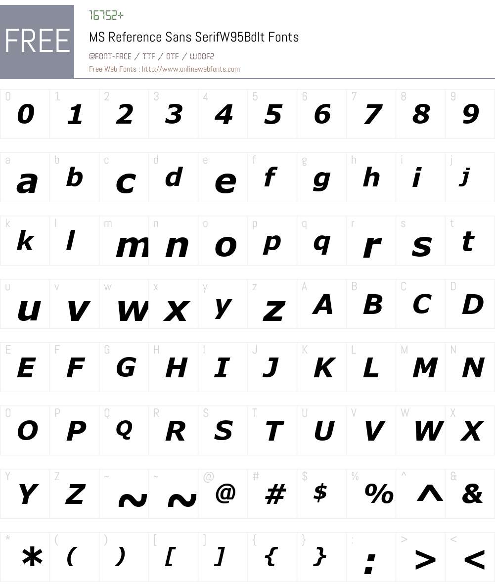 MSReferenceSansSerifW95-BdIt Font Screenshots