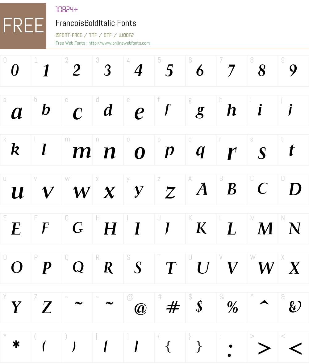 FrancoisBoldItalic Font Screenshots