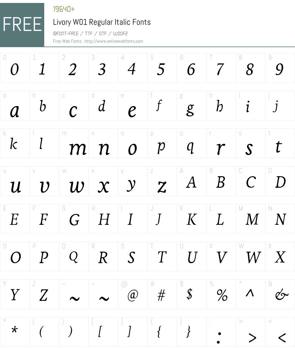 LivoryW01-RegularItalic Font Screenshots