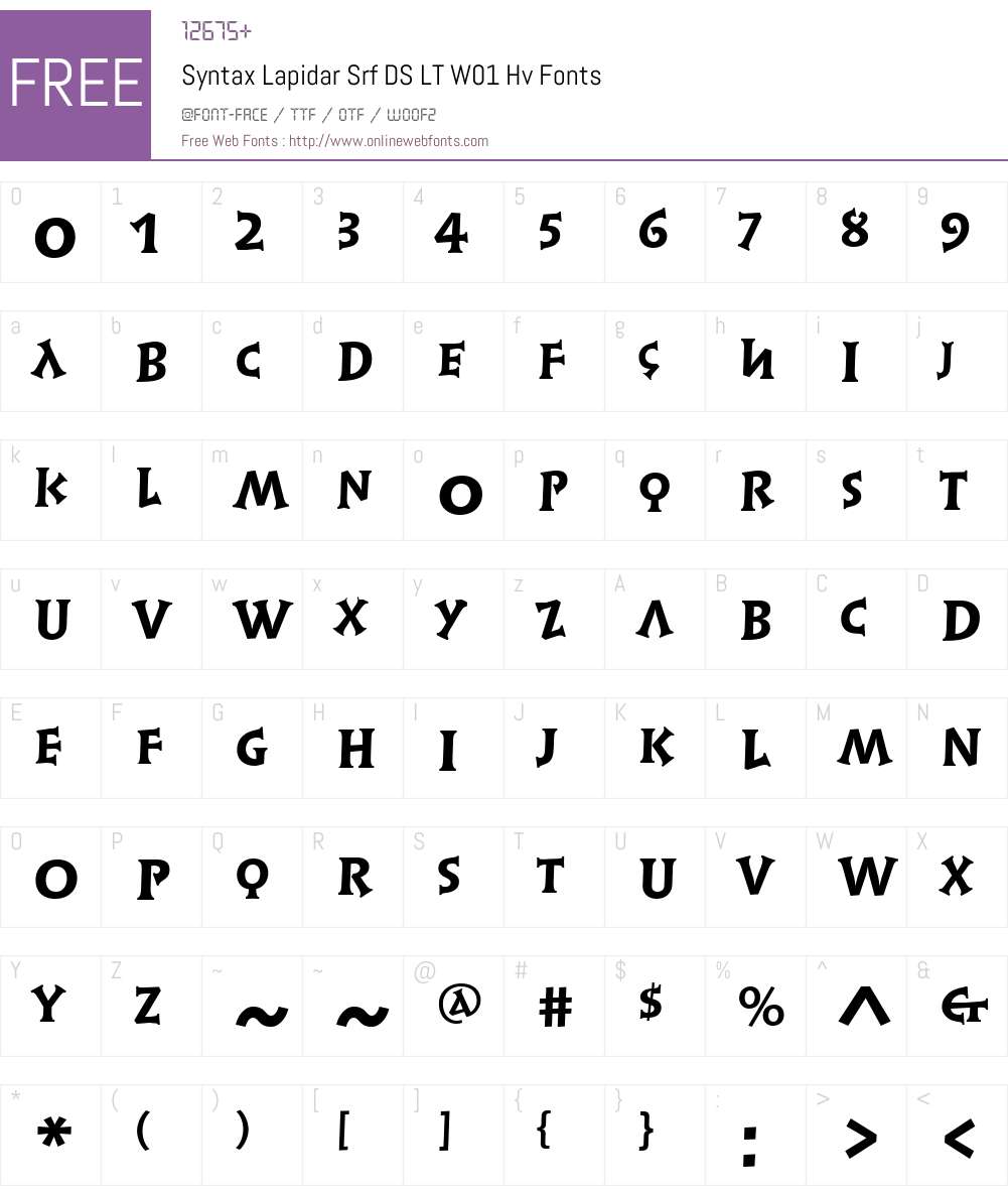 SyntaxLapidarSrfDSLTW01-Hv Font Screenshots