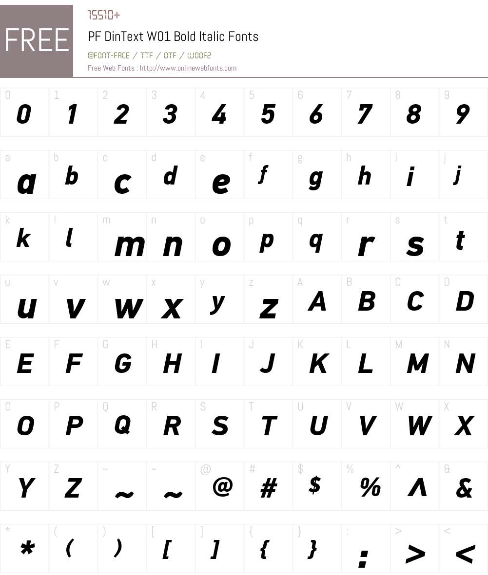 PFDinTextW01-BoldItalic Font Screenshots