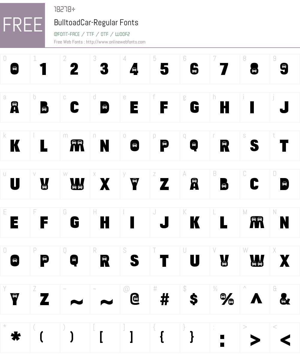 Bulltoad Car Font Screenshots