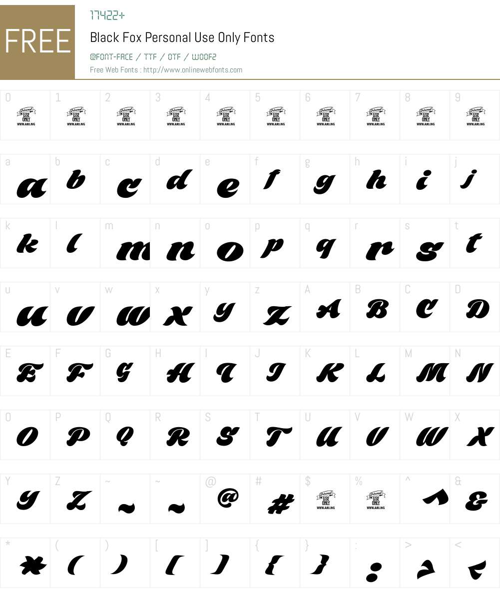 Black Fox Personal Use Only Font Screenshots