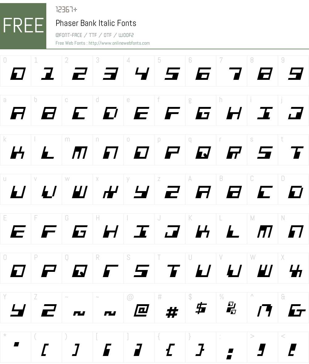 Phaser Bank Italic Font Screenshots