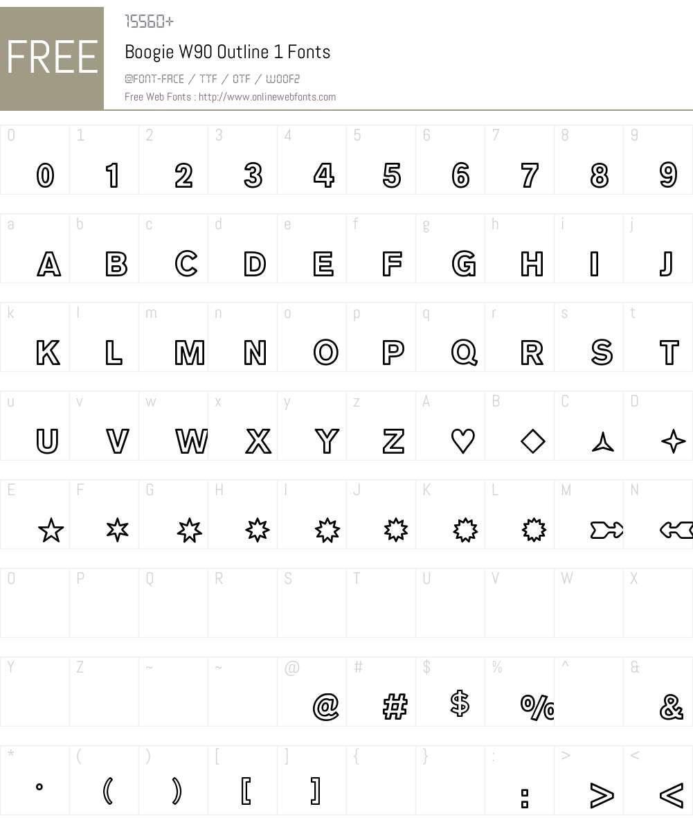 BoogieW90-Outline1 Font Screenshots