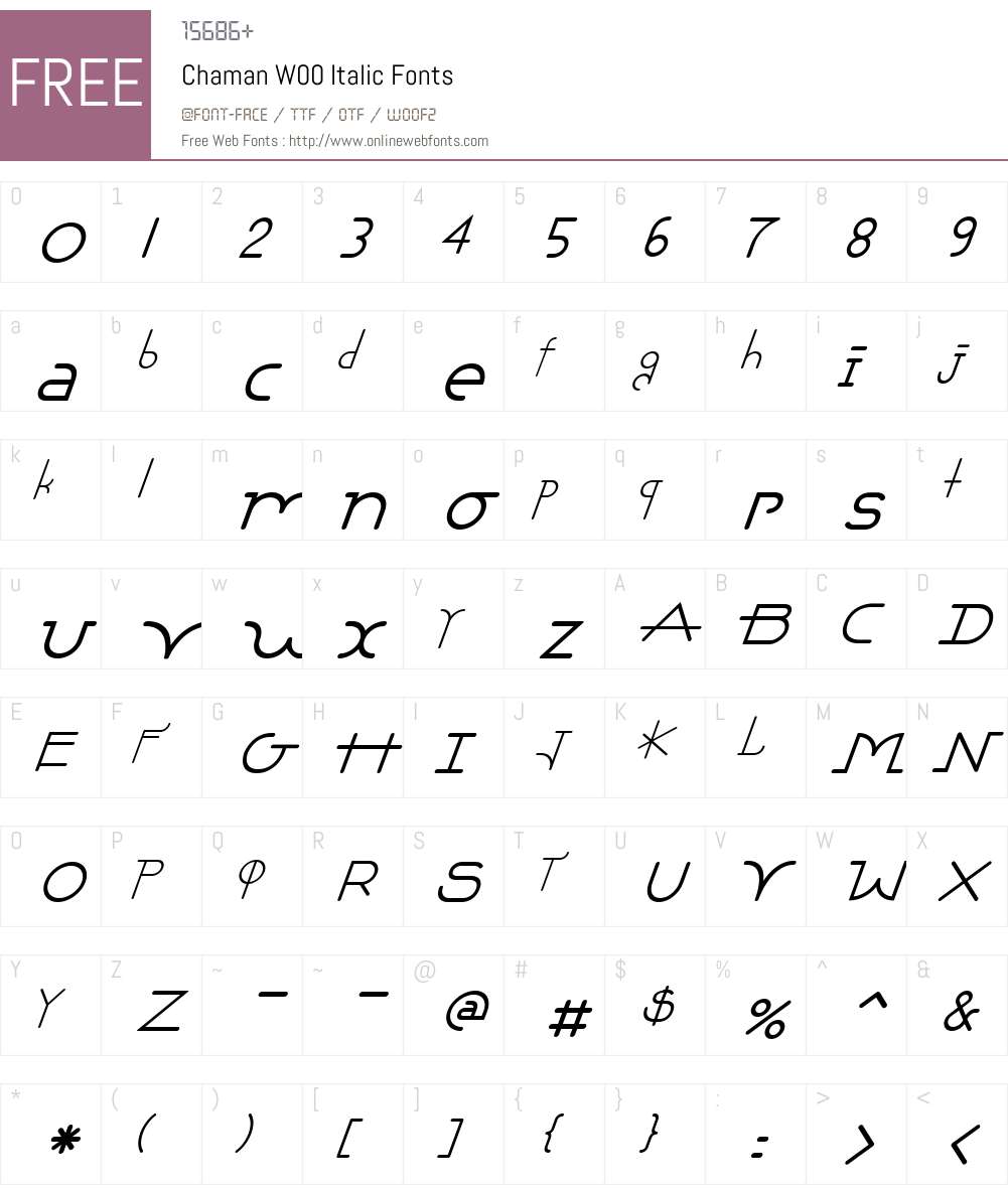 ChamanW00-Italic Font Screenshots