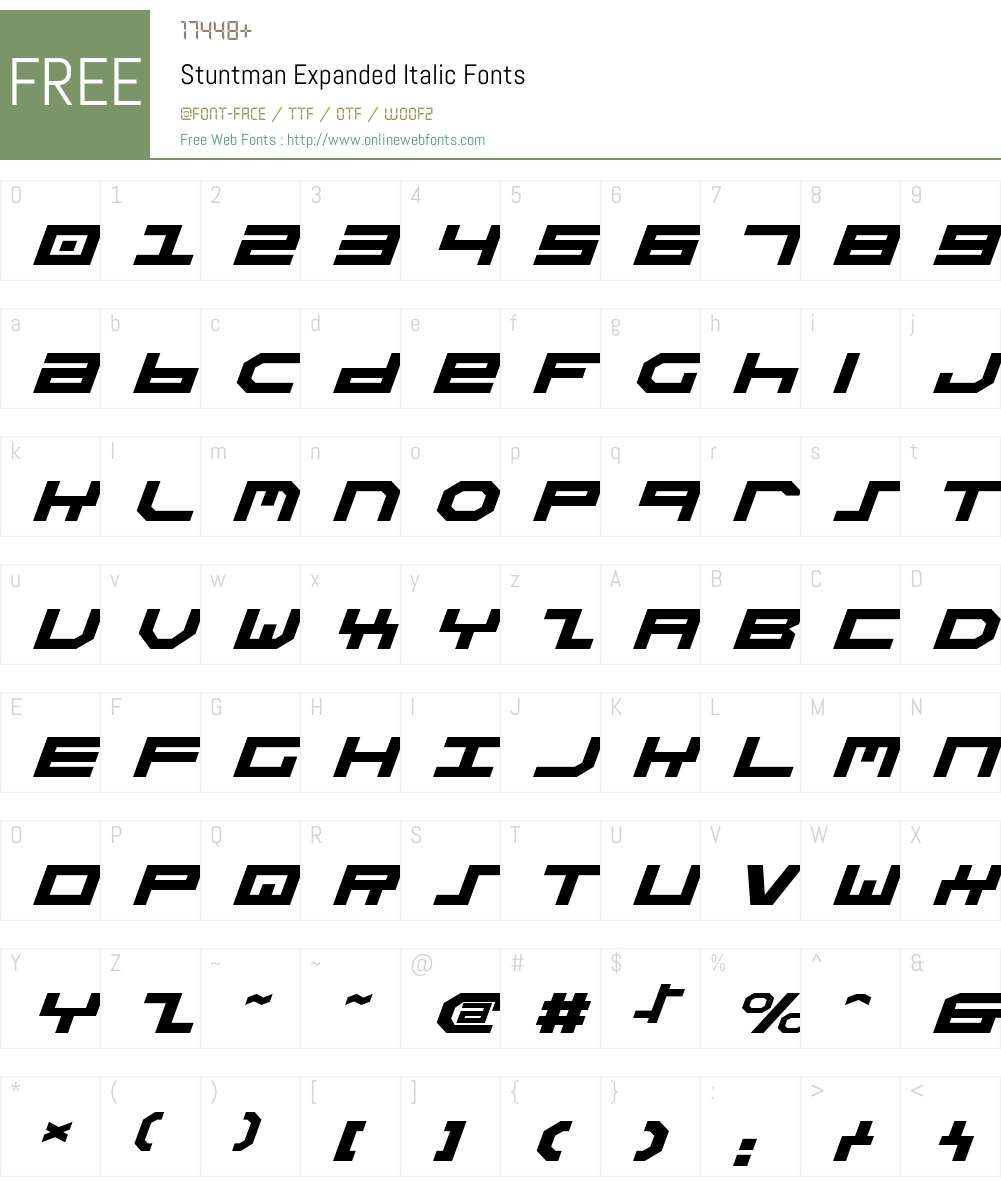 Stuntman Expanded Italic Font Screenshots