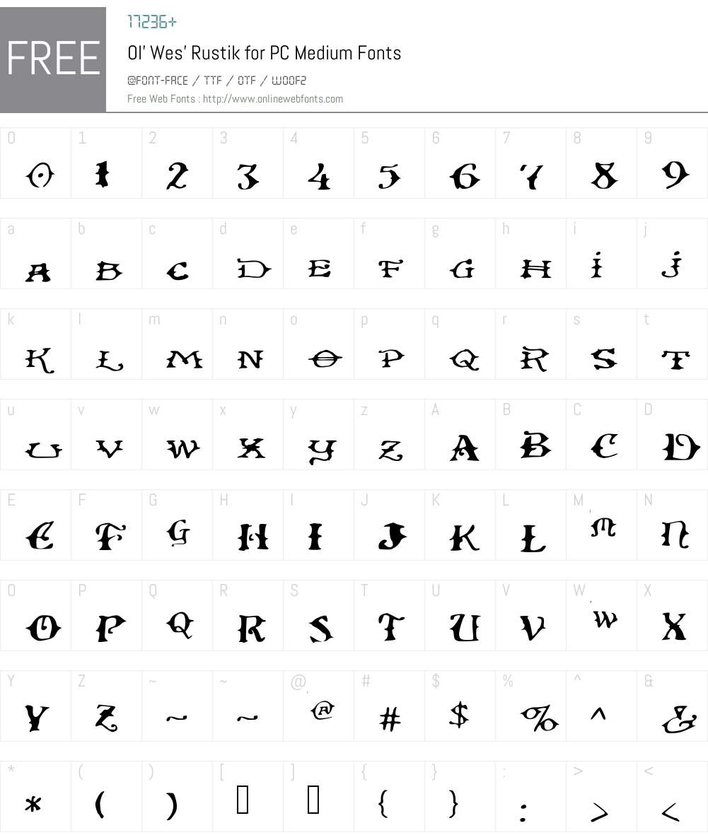 Ol' Wes' Rustik for PC Font Screenshots