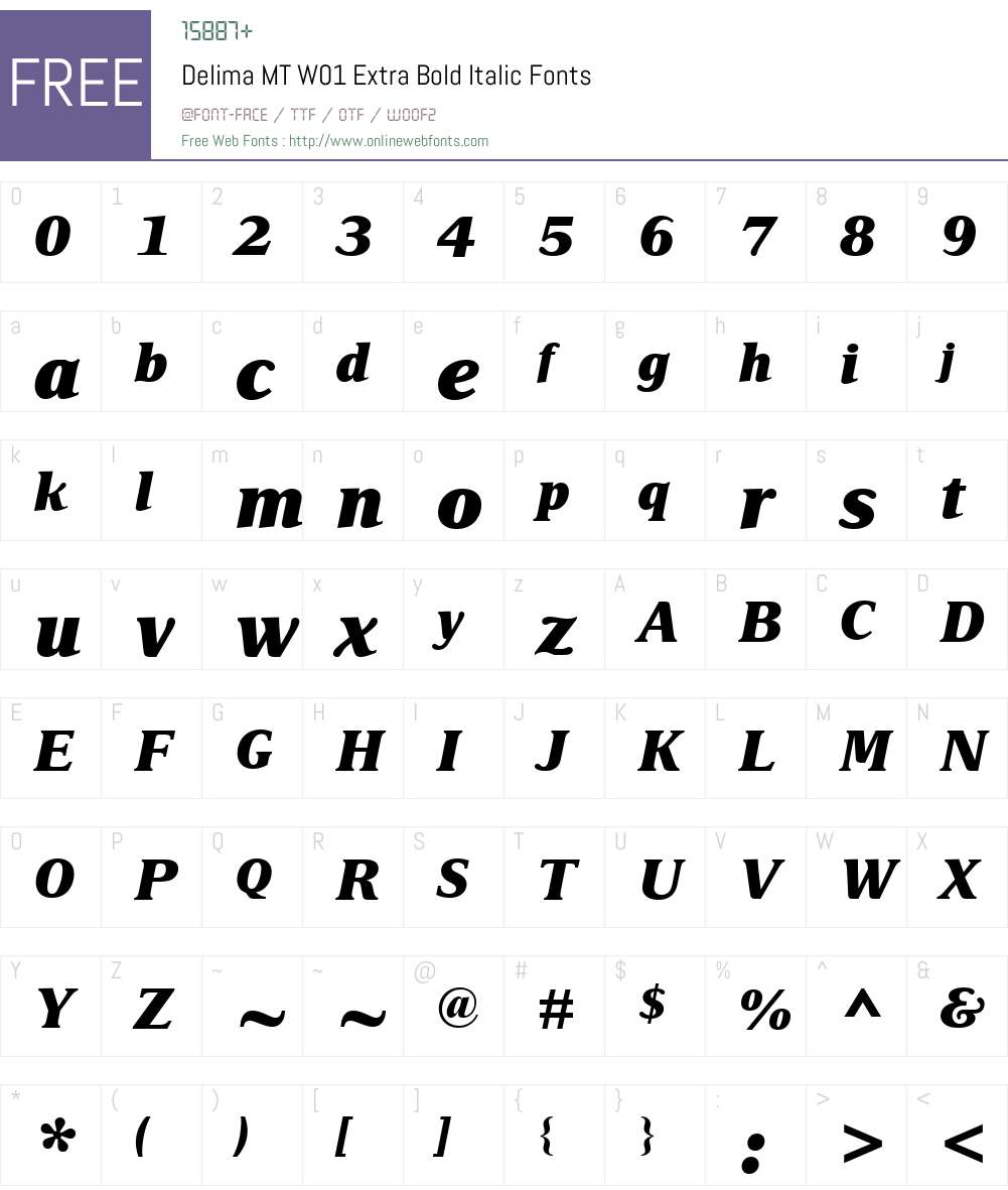 DelimaMTW01-ExtraBoldItalic Font Screenshots