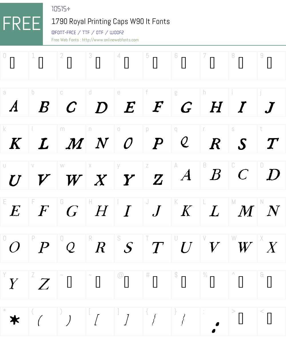 1790 Royal Printing Caps Font Screenshots
