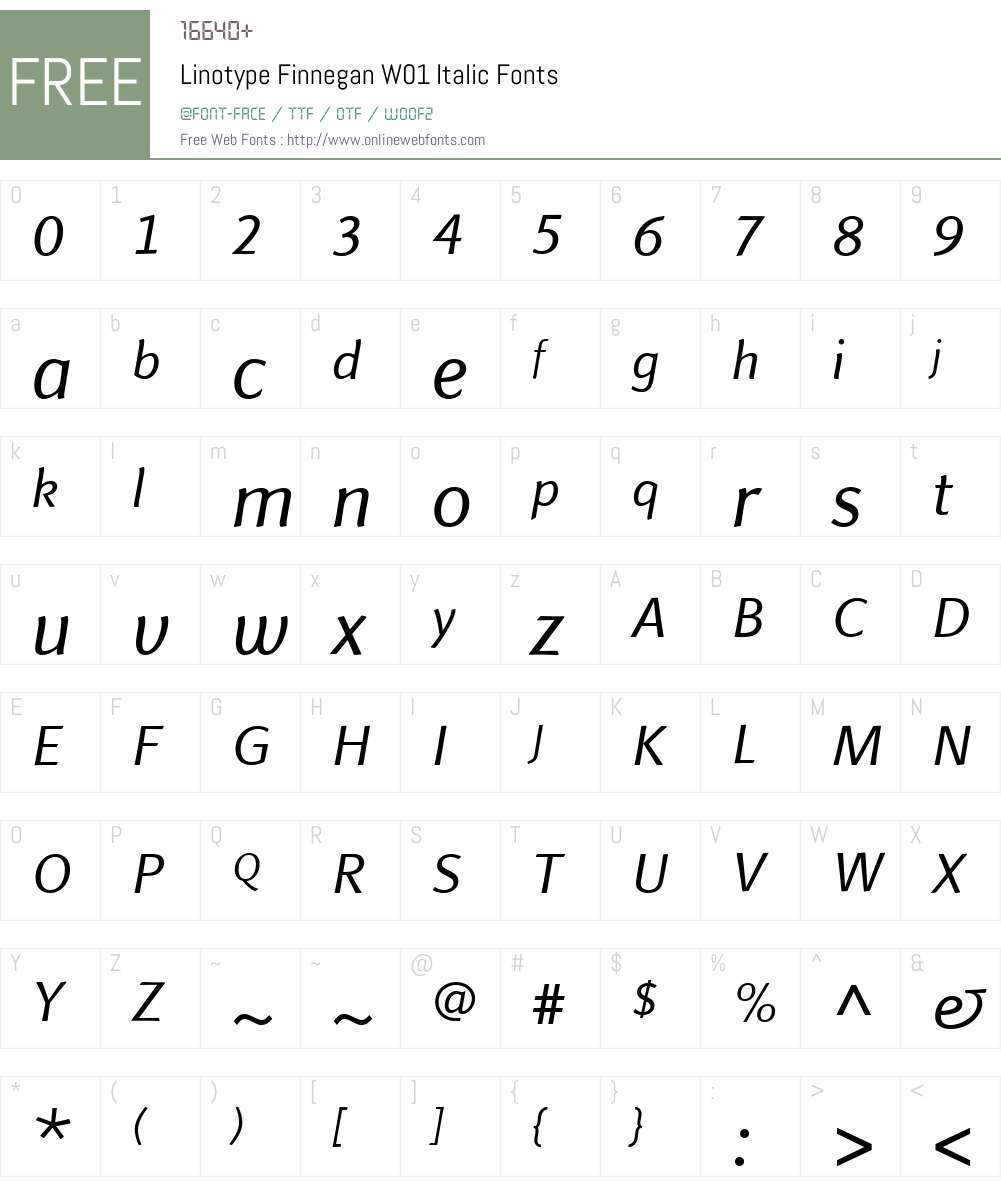 LinotypeFinneganW01-Italic Font Screenshots