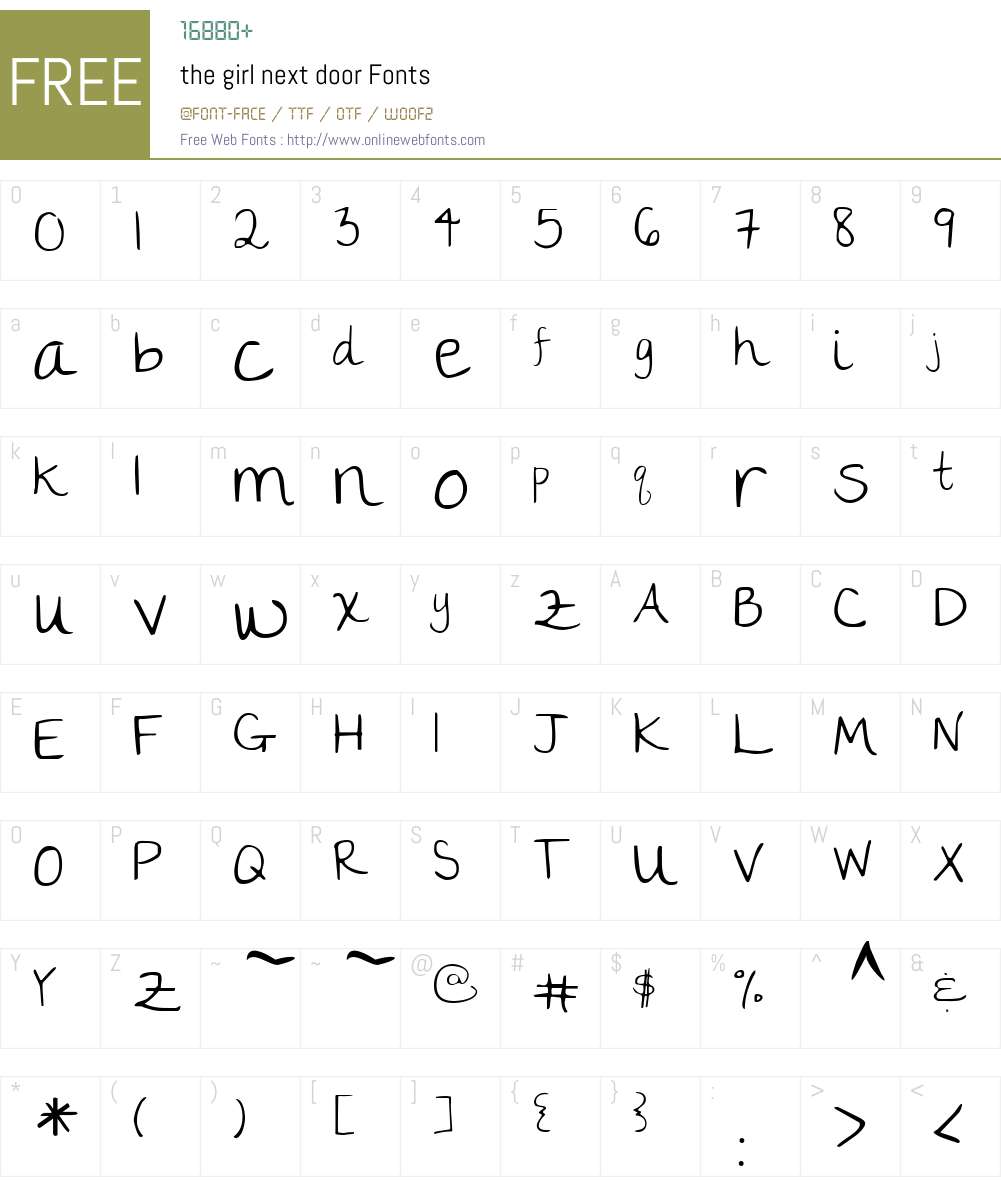 the girl next door Font Screenshots
