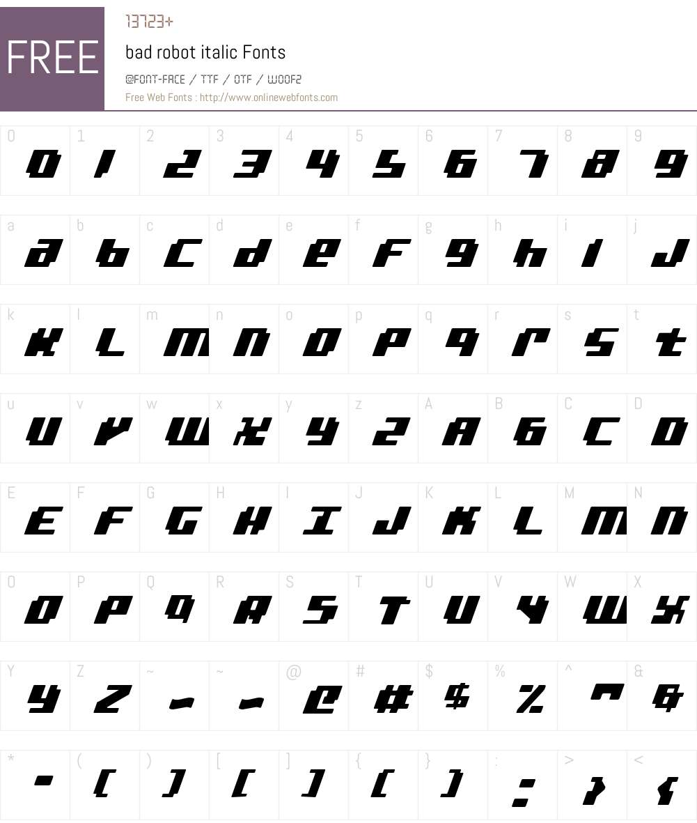 bad robot italic Font Screenshots