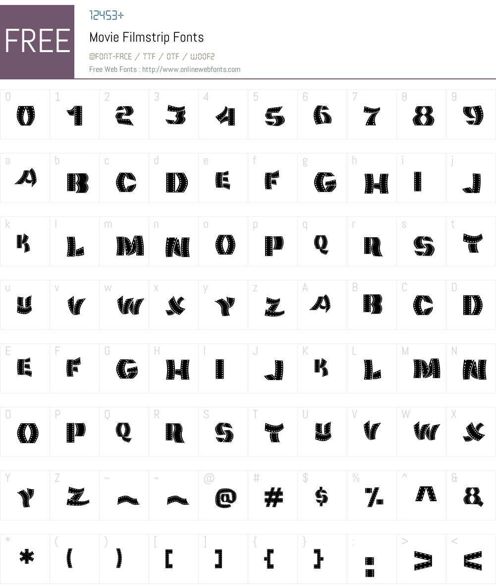 Movie Filmstrip Font Screenshots