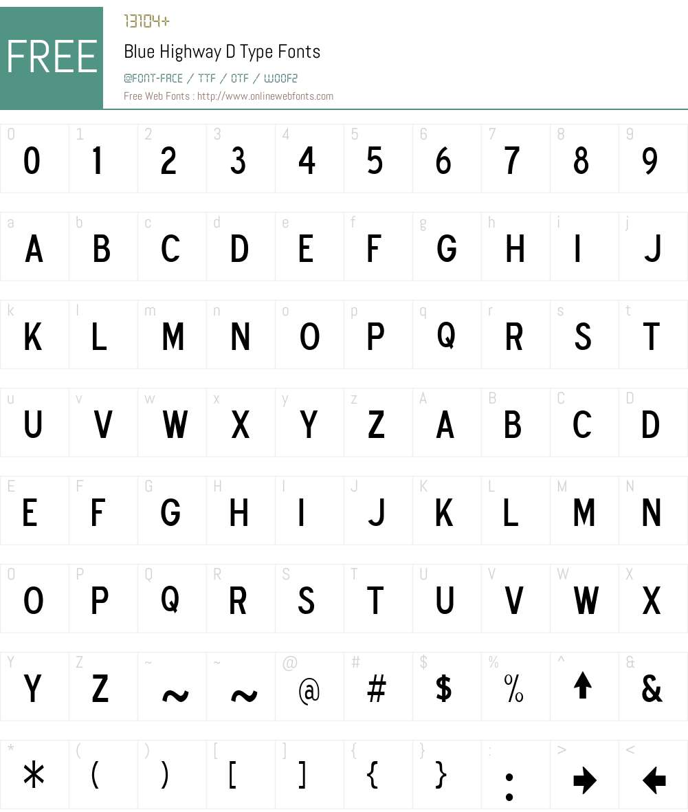 Blue Highway D Type Font Screenshots