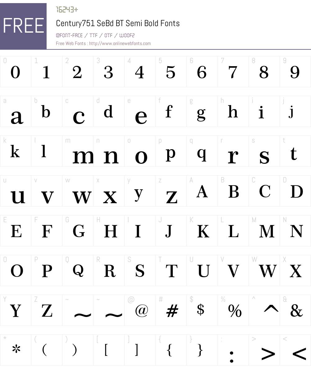 Century751 SeBd BT Font Screenshots