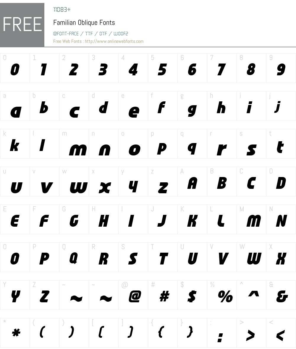 Familian Oblique Font Screenshots