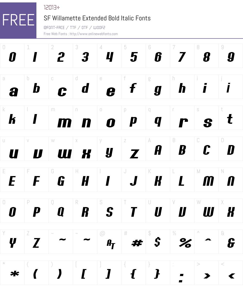 SF Willamette Extended Font Screenshots