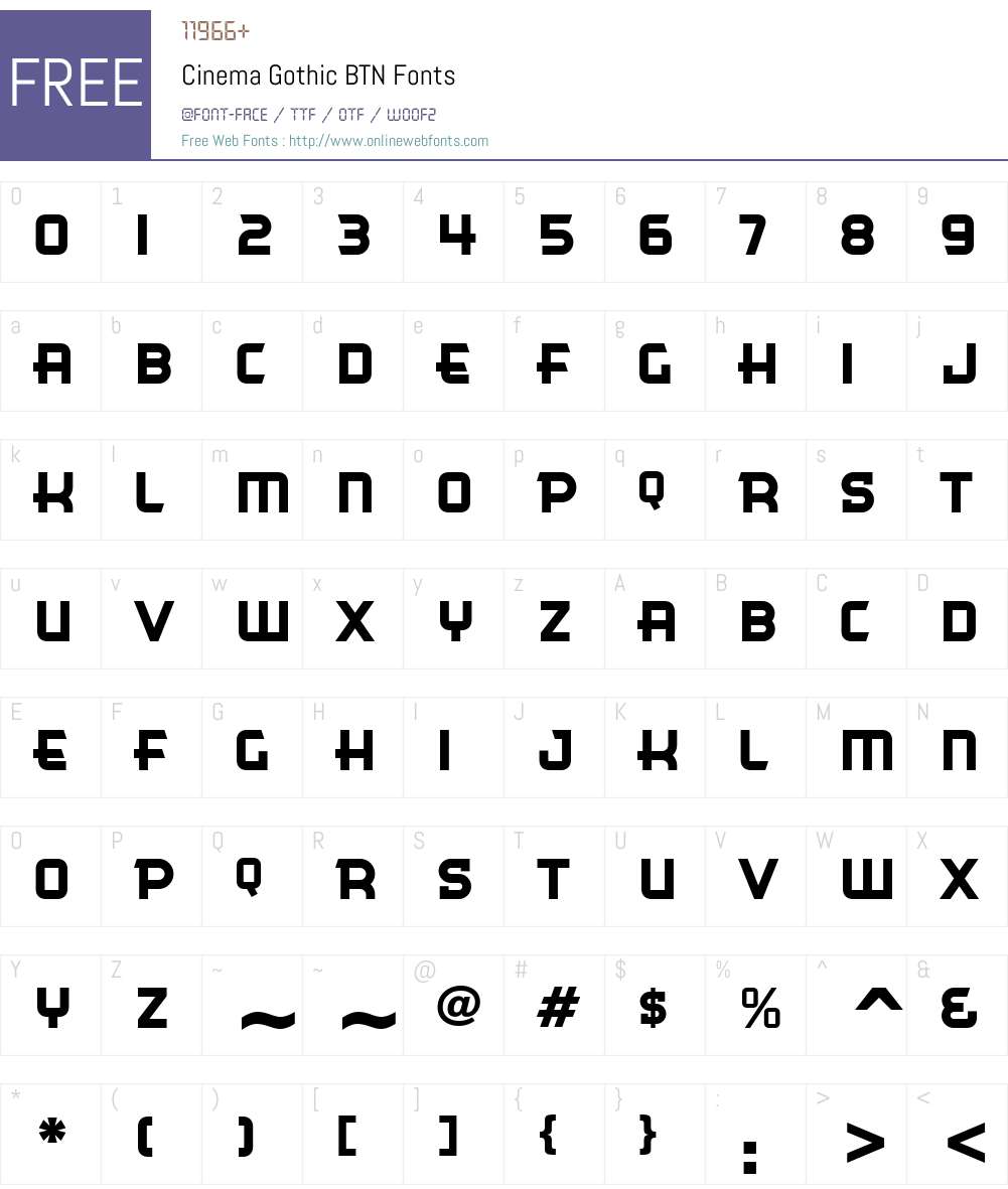 Cinema Gothic BTN Font Screenshots