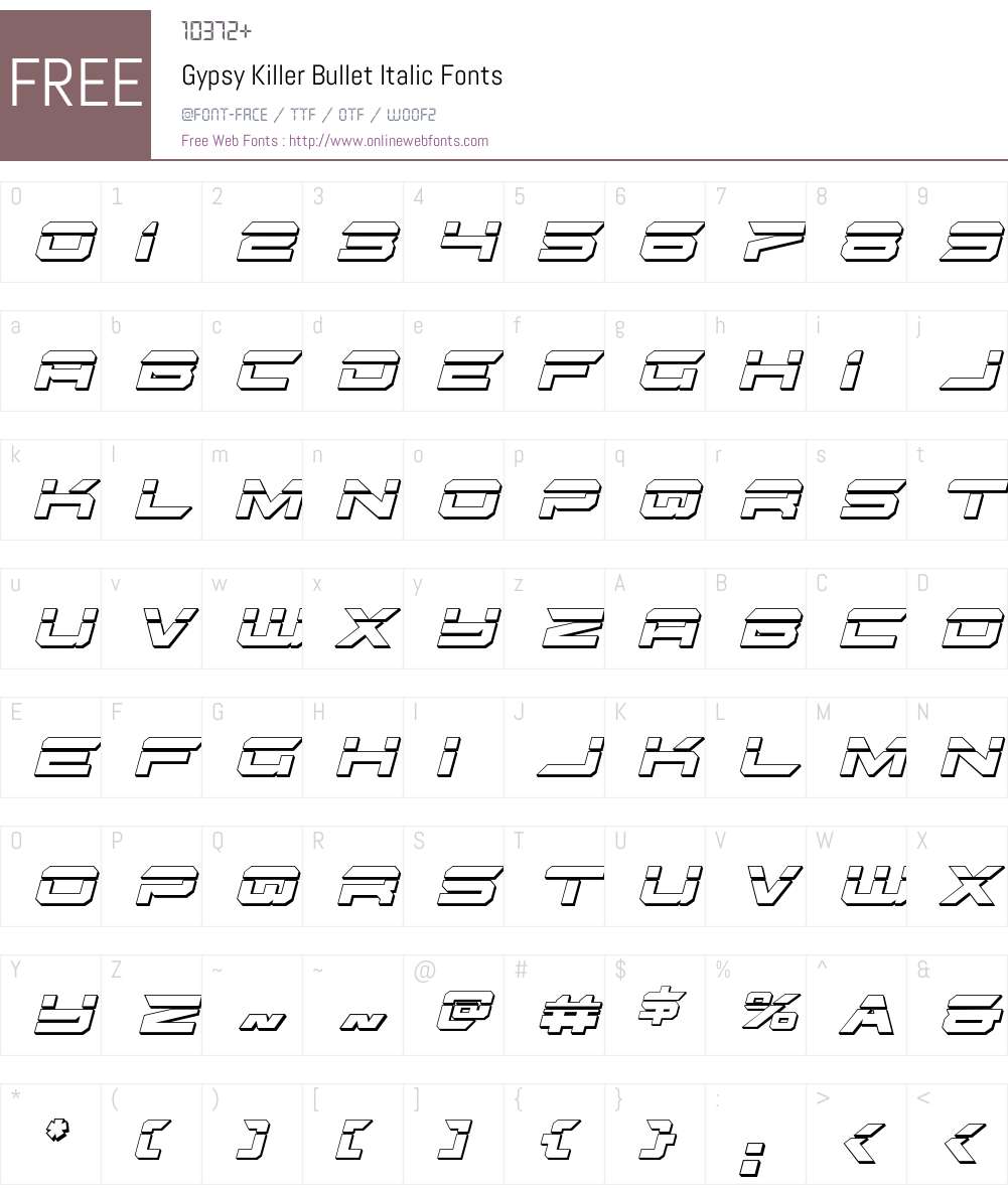 Gypsy Killer Bullet Italic Font Screenshots