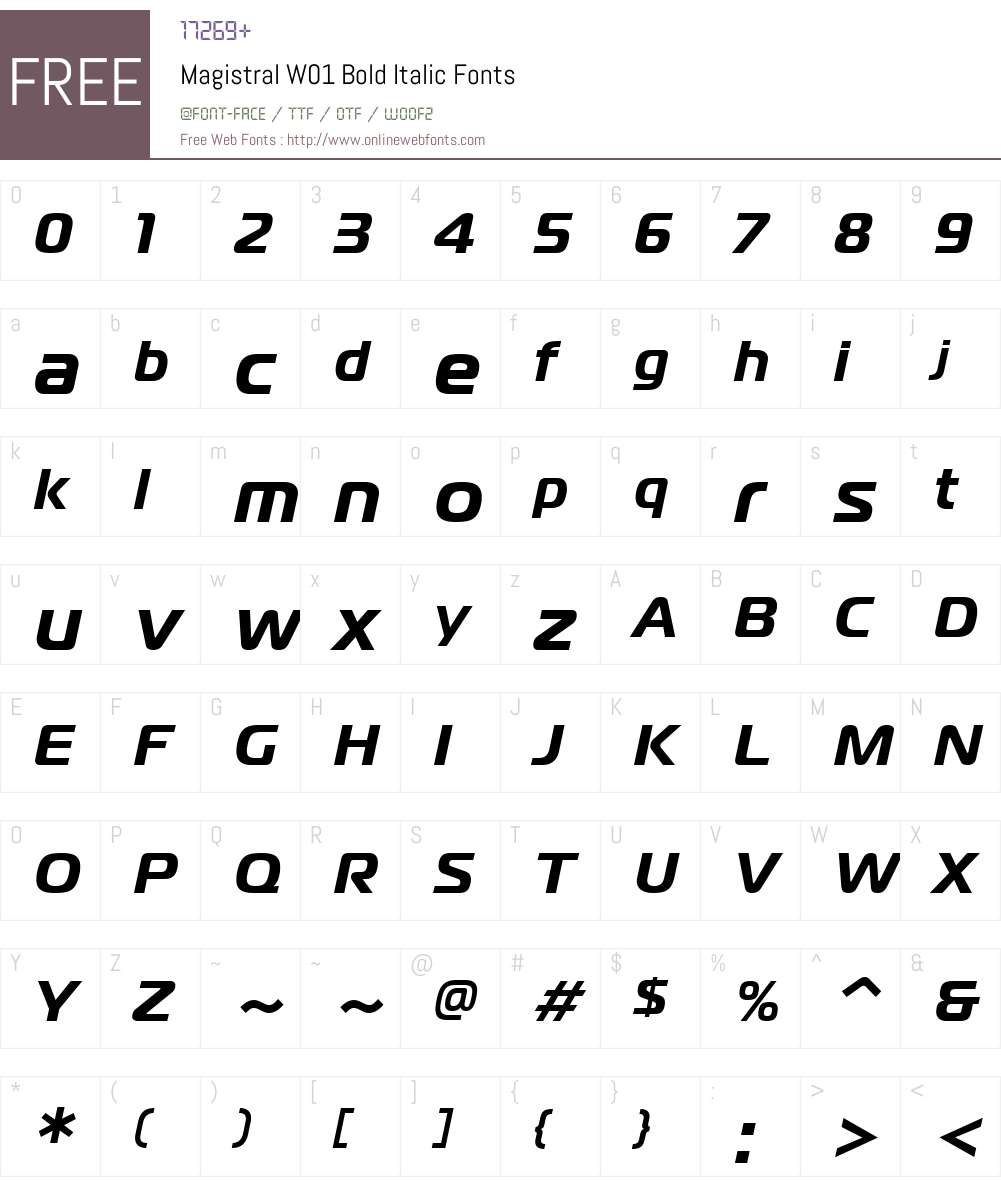 MagistralW01-BoldItalic Font Screenshots