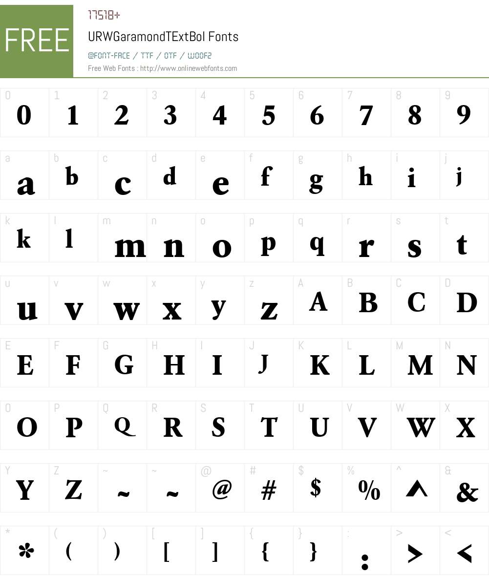 URWGaramondTExtBol Font Screenshots