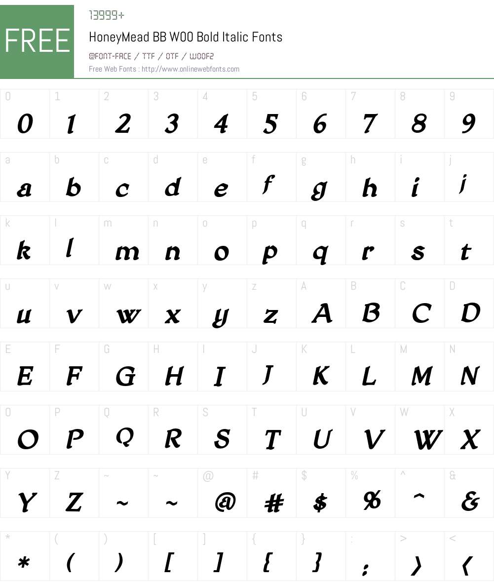 HoneyMeadBBW00-BoldItalic Font Screenshots