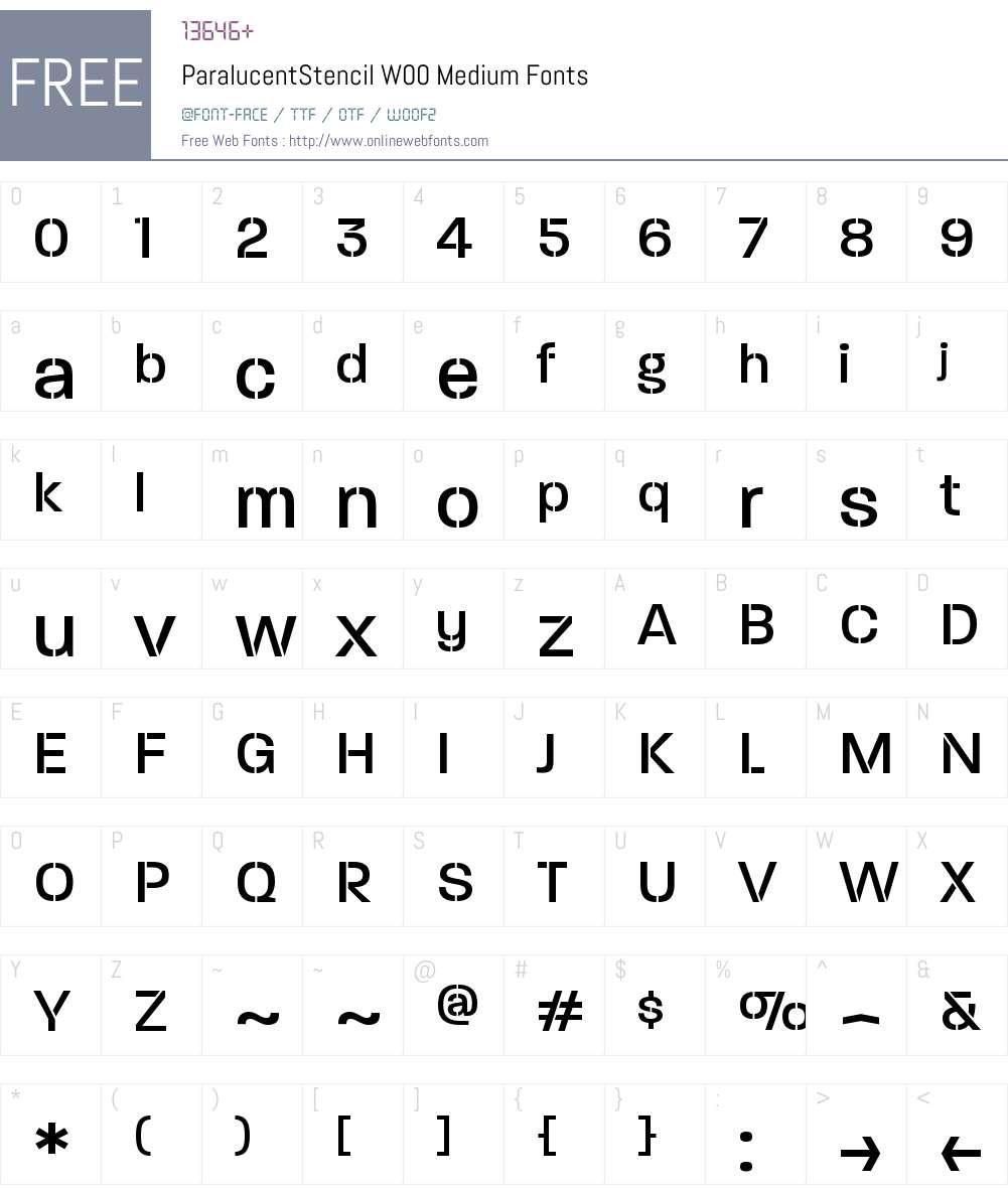 ParalucentStencilW00-Medium Font Screenshots