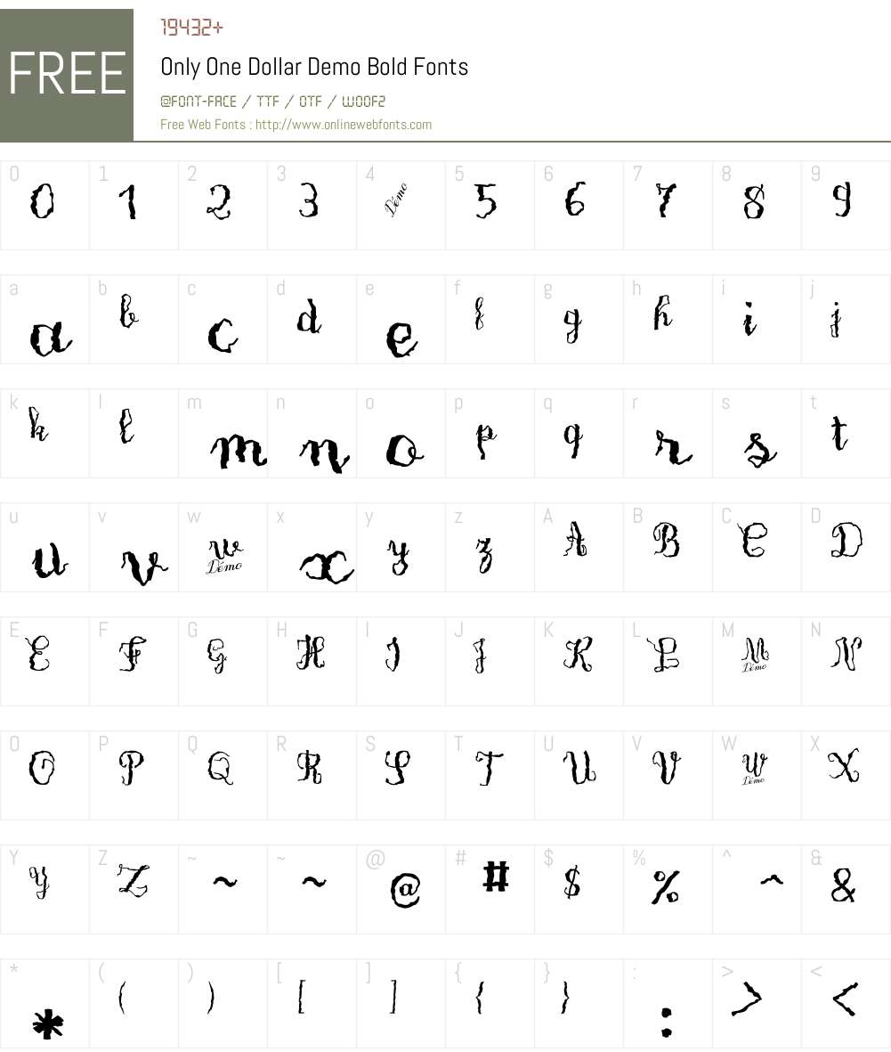 OnlyOneDollarDemo Font Screenshots