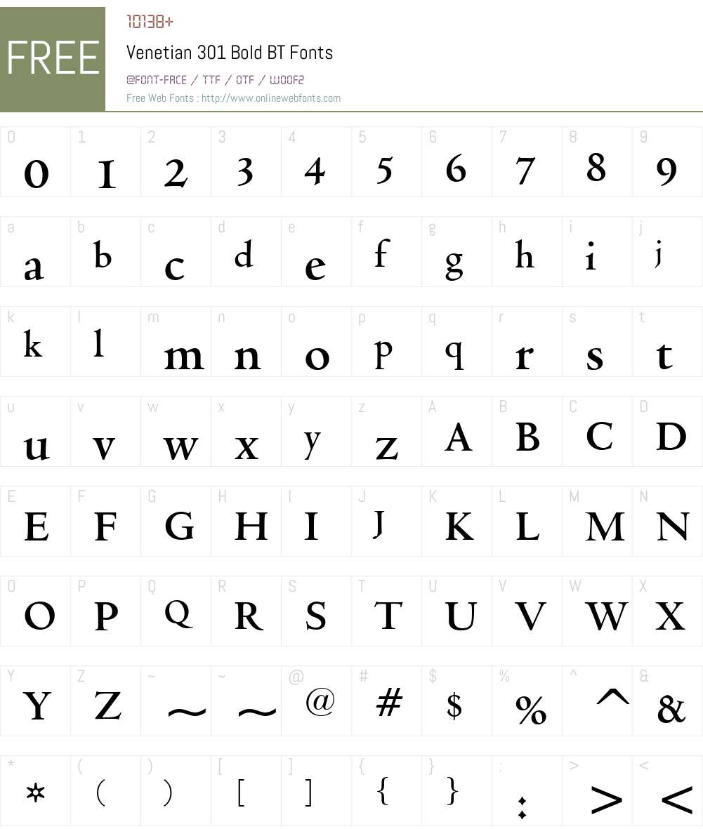 Venetian301 Bd BT Font Screenshots