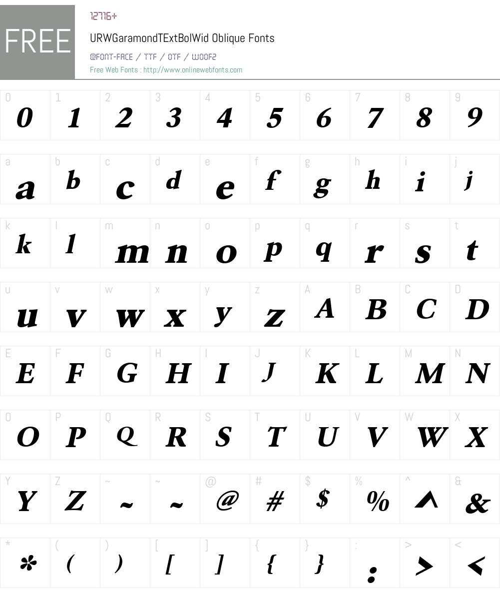 URWGaramondTExtBolWid Font Screenshots