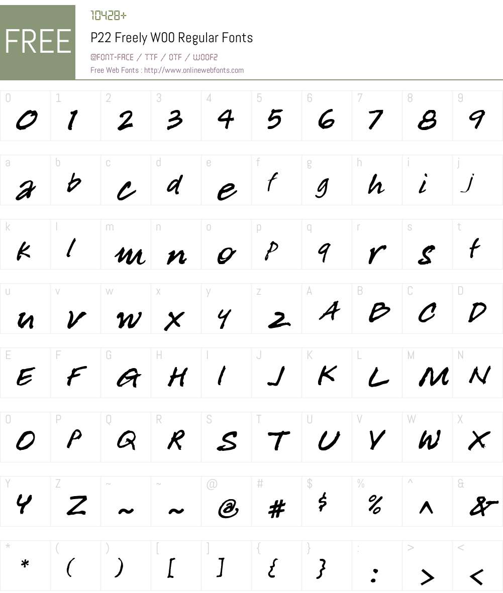 P22FreelyW00-Regular Font Screenshots