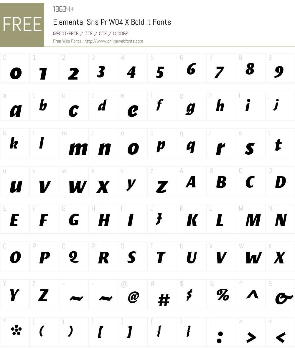 ElementalSnsPrW04-XBoldIt Font Screenshots