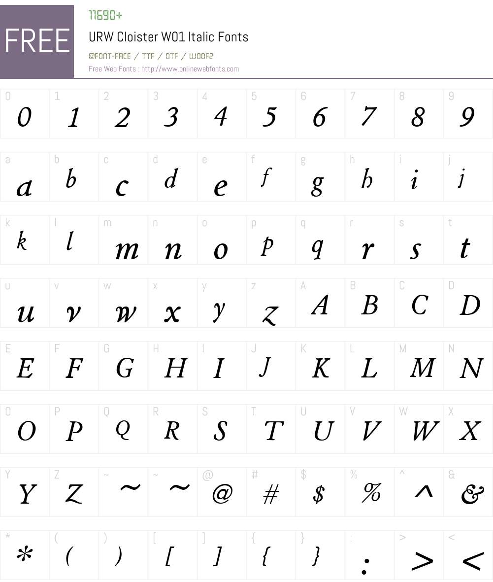URWCloisterW01-Italic Font Screenshots