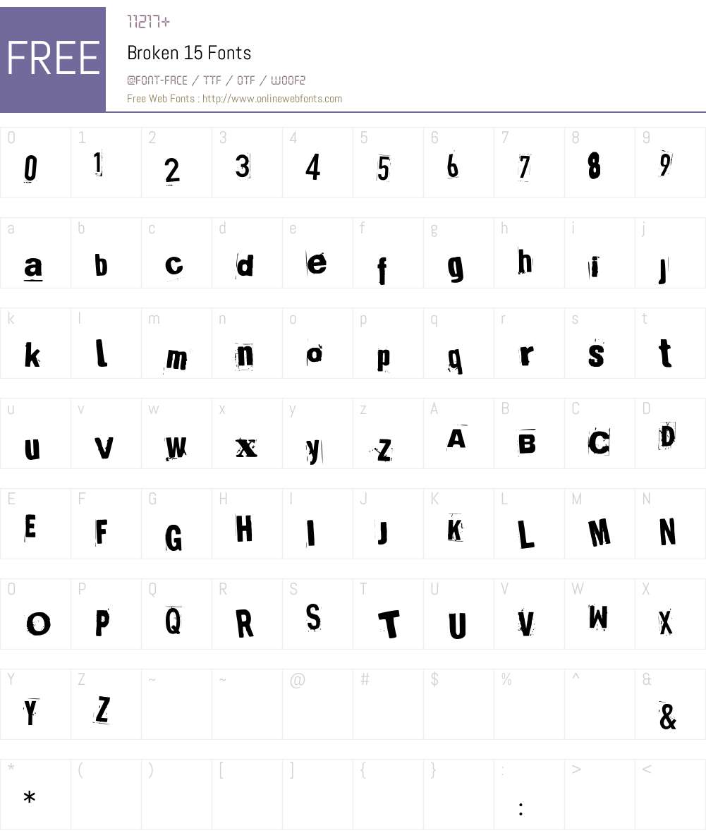 Broken 15 Font Screenshots