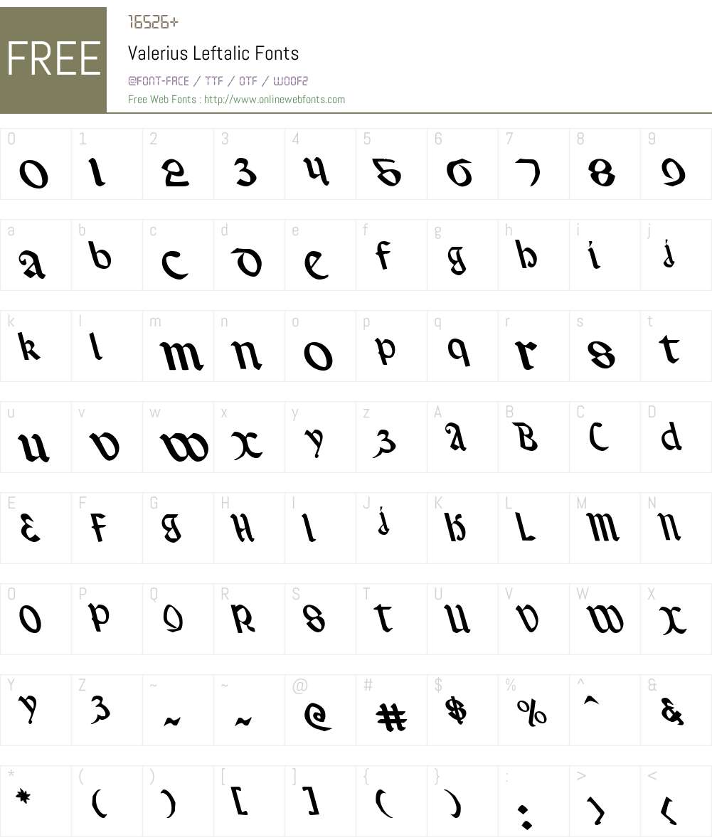 Valerius Leftalic Font Screenshots