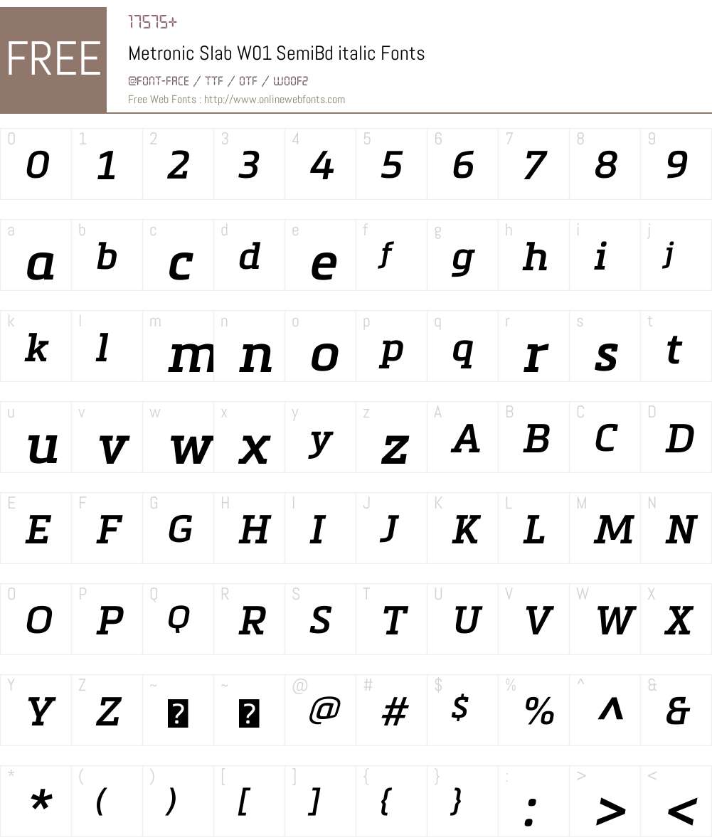 MetronicSlabW01-SmBditalic Font Screenshots