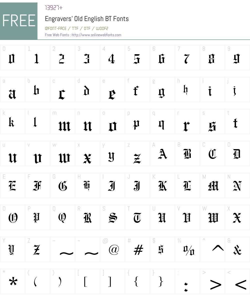 EngrvrsOldEng BT Font Screenshots