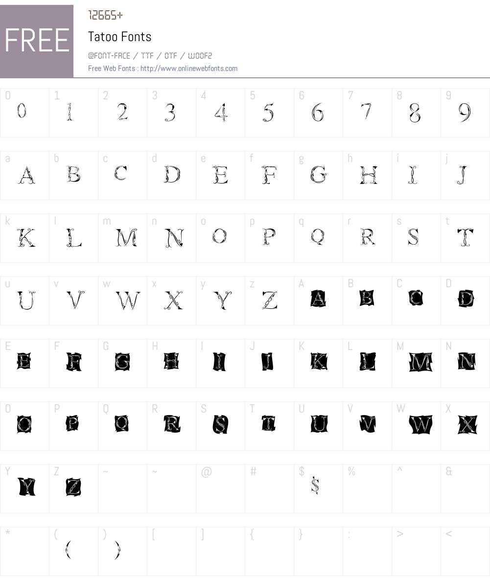 Tatoo Font Screenshots