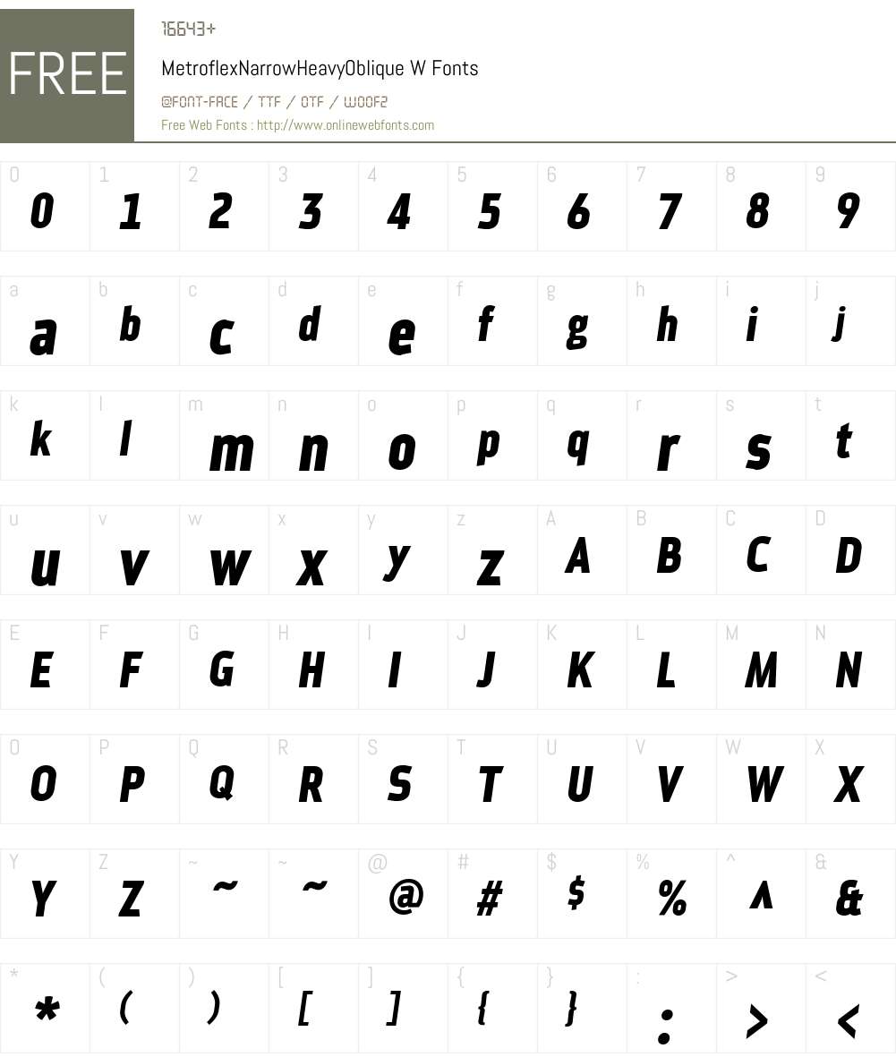 MetroflexNarrowHeavyObliqueW Font Screenshots