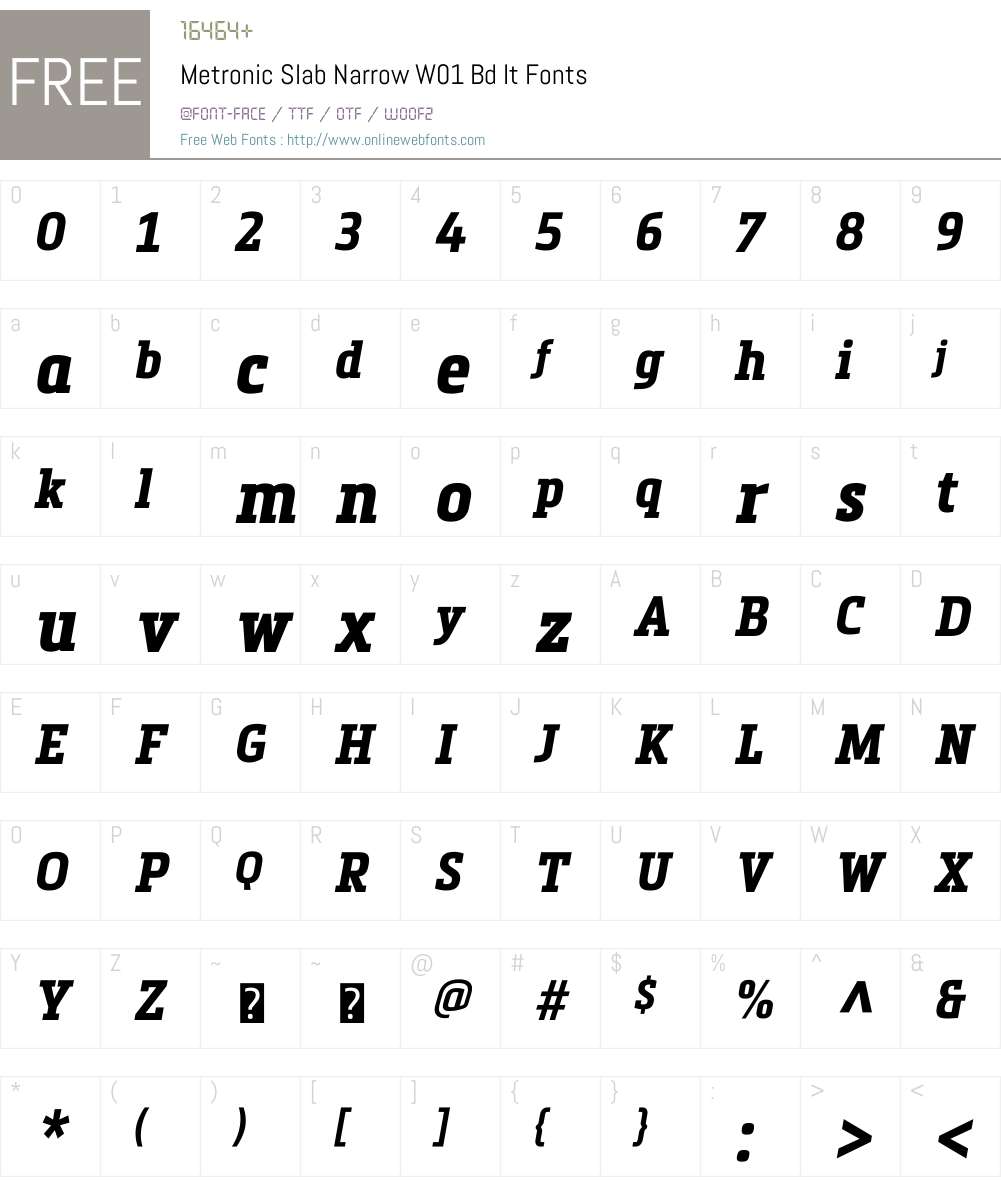 MetronicSlabNarrowW01-BdIt Font Screenshots